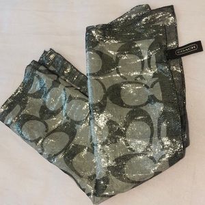 Coach signature silk, metallic silver scarf